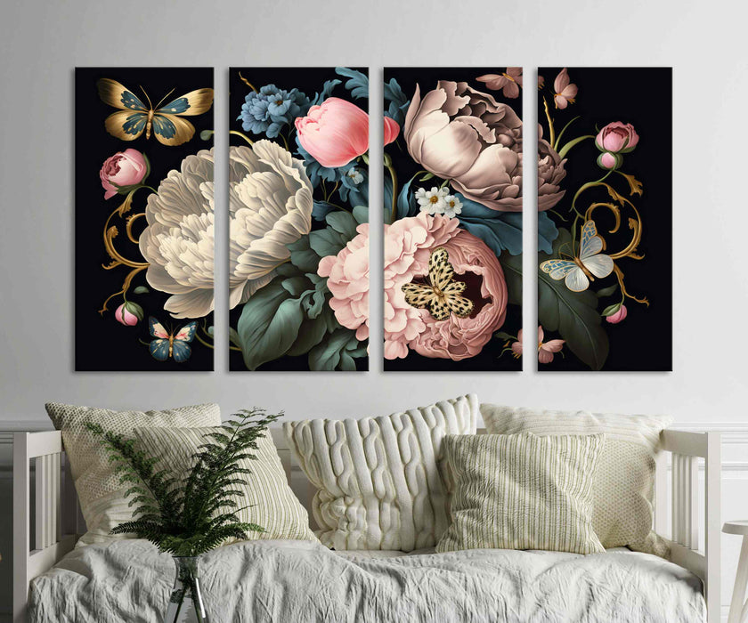 Beautiful peonies Canvas Print Vase of Flowers Vintage style decor Floral wall art Bouquet Flowers Still Life with Flowers Fine Art Poster or Canvas Print Framed Wall Art