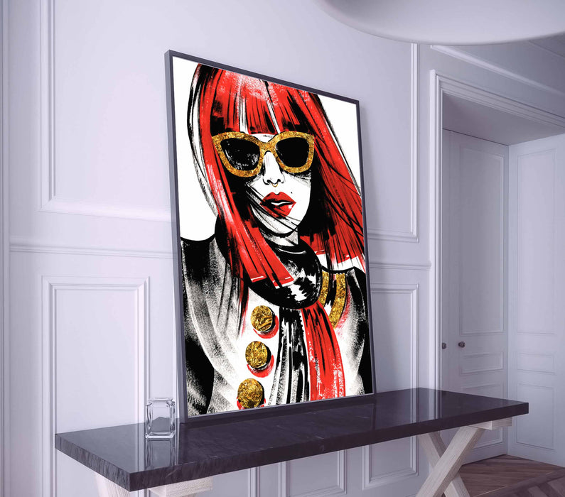Redheaded Girl in Pop Art Style Paper Poster or Canvas Print Framed Wall Art