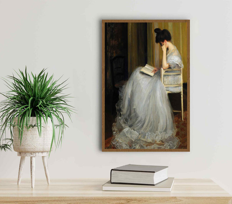 Girl Reading on the Canvas Antique Oil Painting Poster Antique Paper Poster or Canvas Print Framed Wall Art