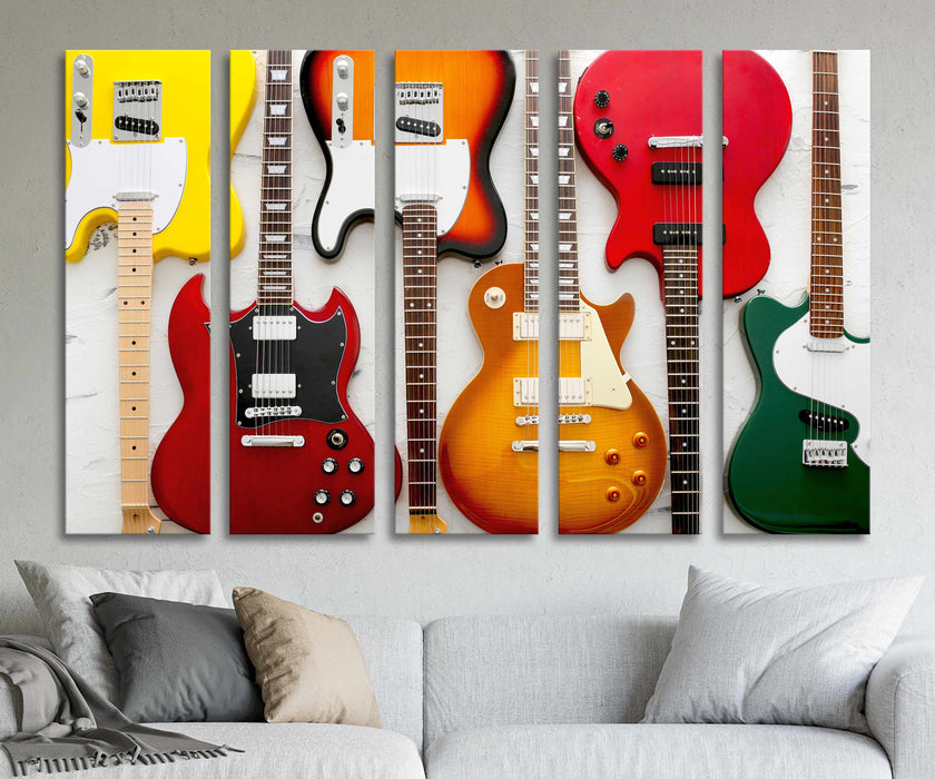 Guitar Wall Elector Guitars Multicolored Paper Poster or Canvas Print Framed Wall Art
