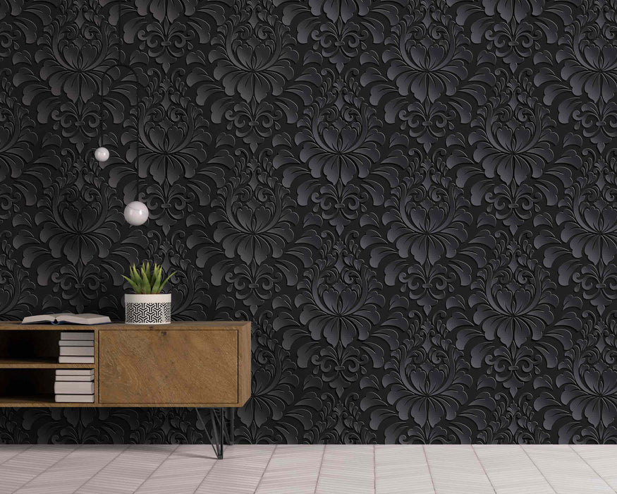 Classic Dark Vintage Pattern on Self-Adhesive Fabric or Non-Woven Wallpaper