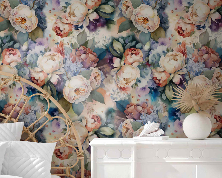 Summer Delicate Beautiful Flowers on Self-Adhesive Fabric or Non-Woven Wallpaper