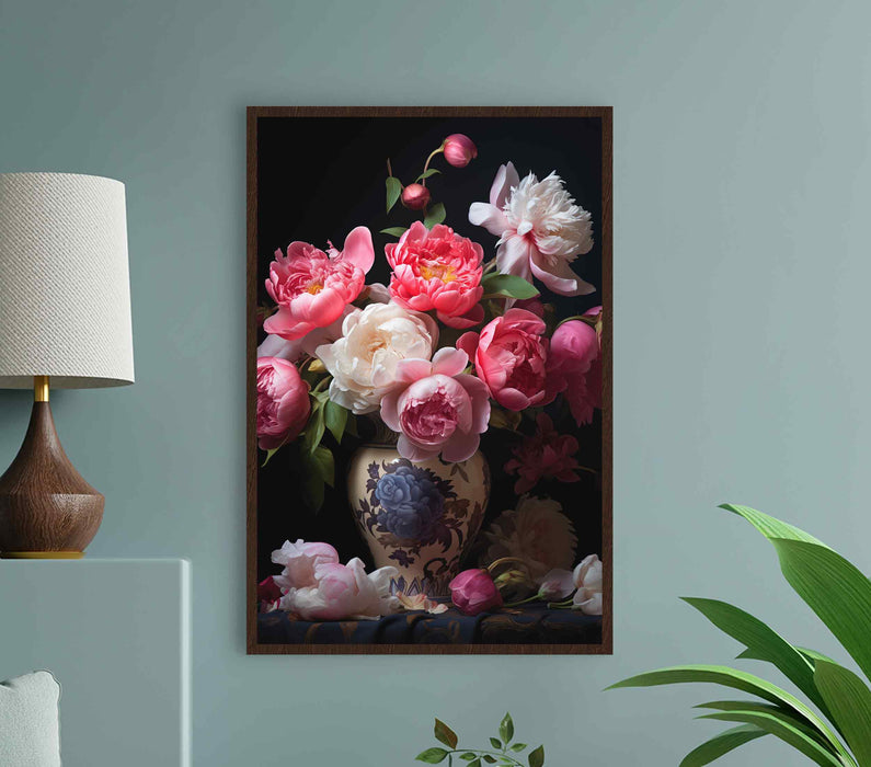 Beautiful bright pink peonies Paper Poster or Canvas Print Framed Wall Art