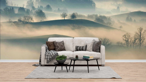 Fog Over the Hills on Self-Adhesive Fabric or Non-Woven Wallpaper
