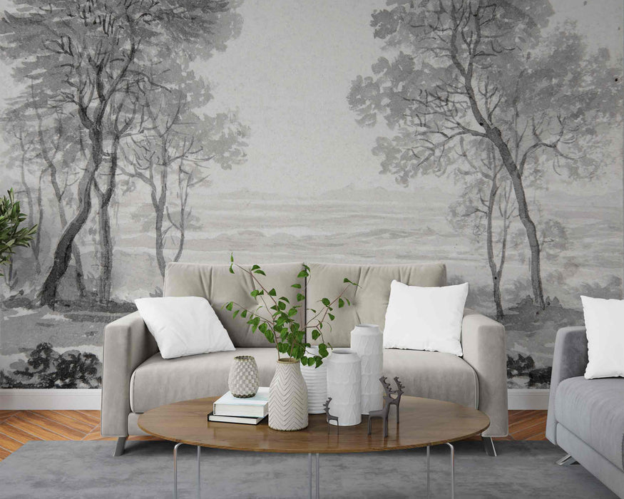 Beautiful Gray Foreston Self-Adhesive Fabric or Non-Woven Wallpaper