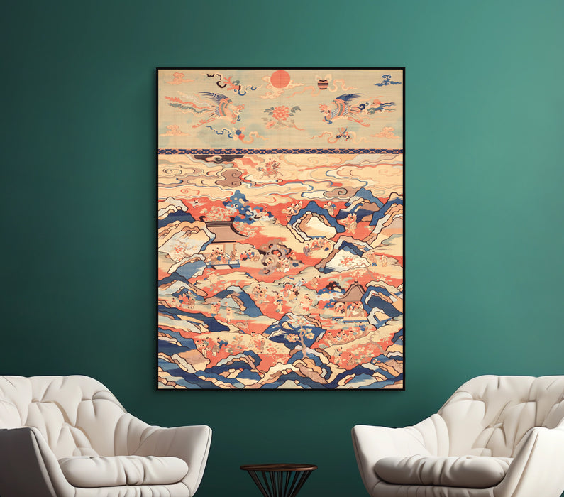 Waves Chinese Retro Abstraction Poster or Canvas Print Framed Wall Art