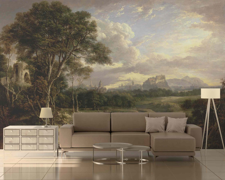 Landscape With a Castle and a River on Self-Adhesive Fabric or Non-Woven Wallpaper