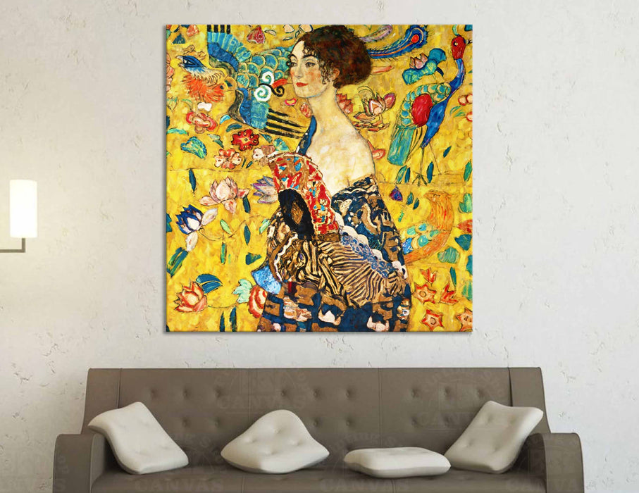 Gustav Klimt Lady with a fan 1917-1918 Art Reproduction Paper Poster or Canvas Print Framed Wall Art