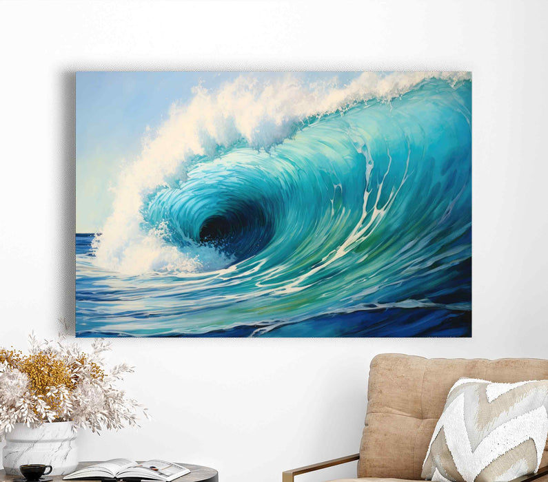 Blue Big wave Poster or canvas Print framed Wall art