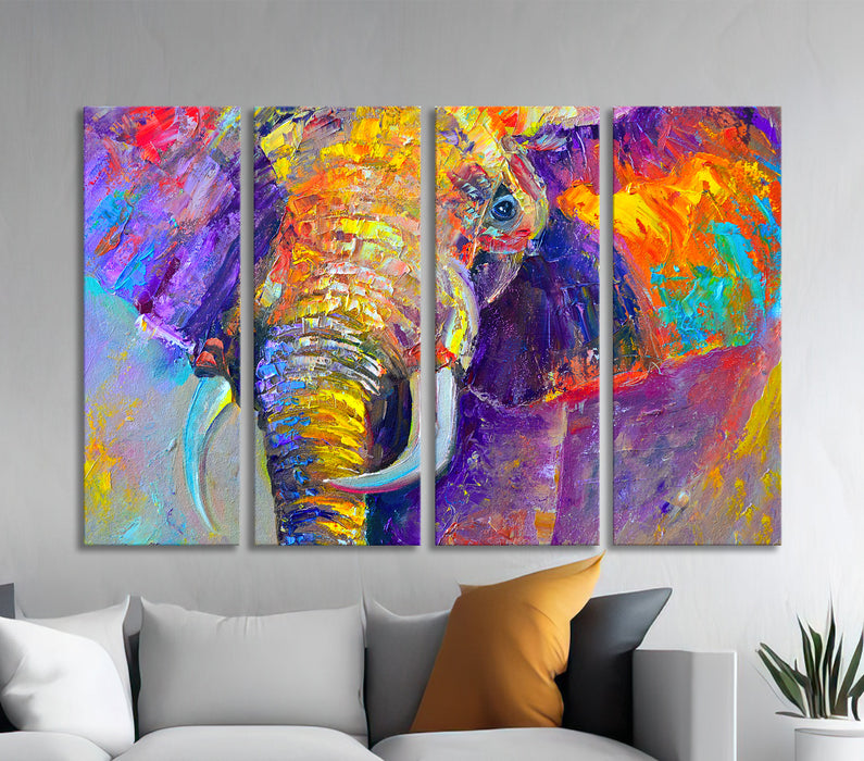 Elephant multicolour multicolour modern art Decor for kitchen or office Paper poster or canvas Printed in a frame Wall painting