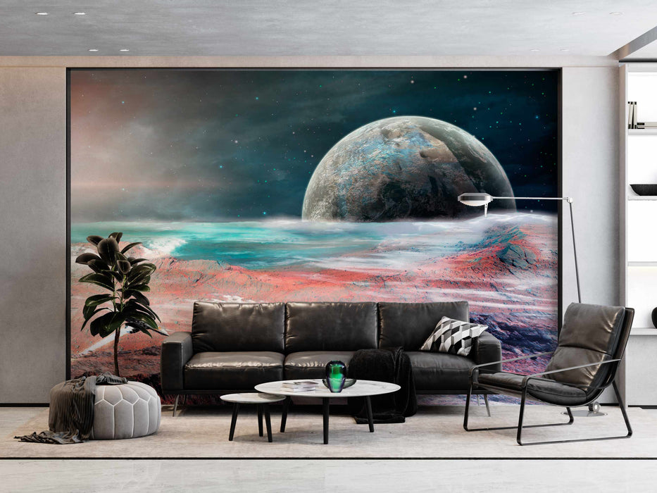 Earth Space Landscape on Self-Adhesive Fabric or Non-Woven Wallpaper