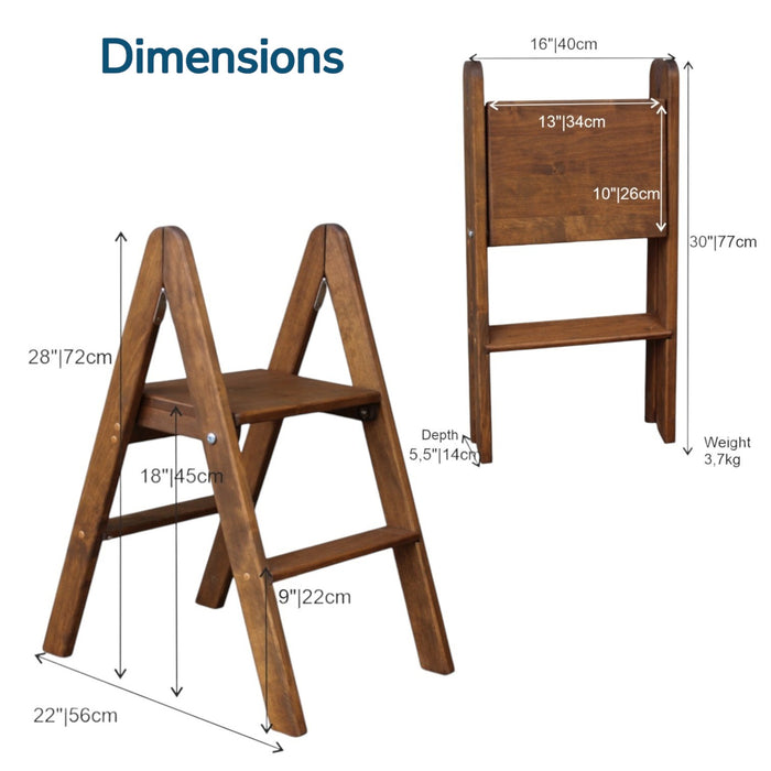 Low natural wooden ladder folding small stepladder