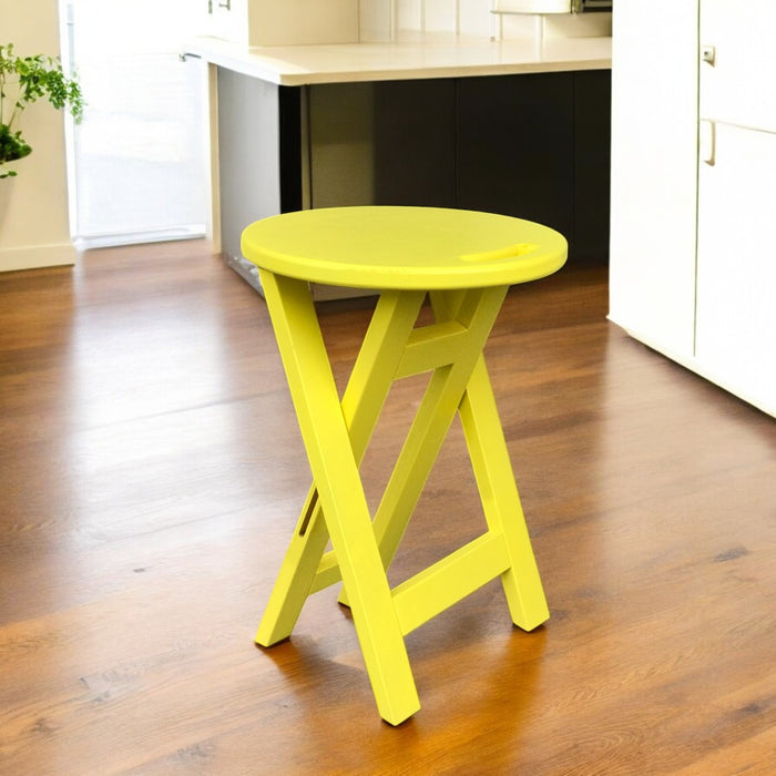 Yellow chair Folding wooden alder bar or kitchen stool