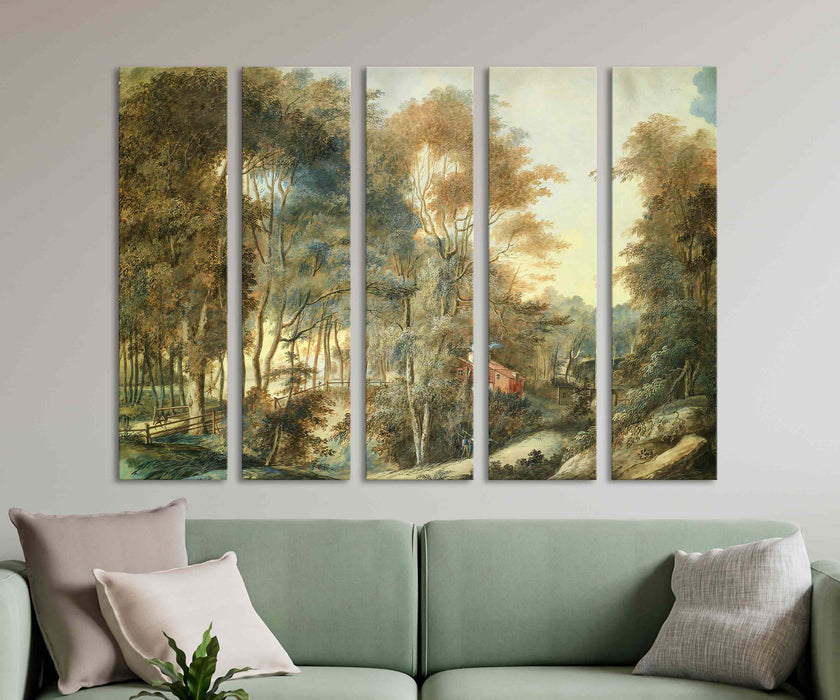 Forest Autumn Landscape Trees Rustic Landscape Paper Poster or Canvas Print Framed Wall Art