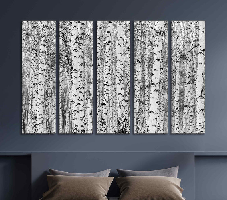 Snowy Forest Landscape with Birch Trees Poster or Canvas Print Framed Wall Art