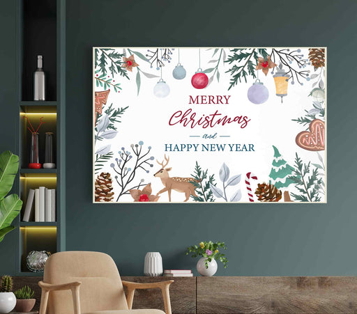 Merry Christmas and Happy New Year Paper Poster or Canvas Print Framed Wall Art