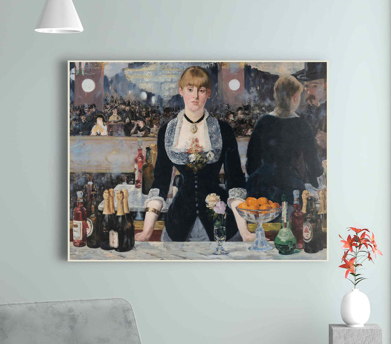 A Bar at The Folies Bergere by Edouard Manet Retro Beautiiful Girl Vintage Paper Poster or Canvas Print Framed Wall Art