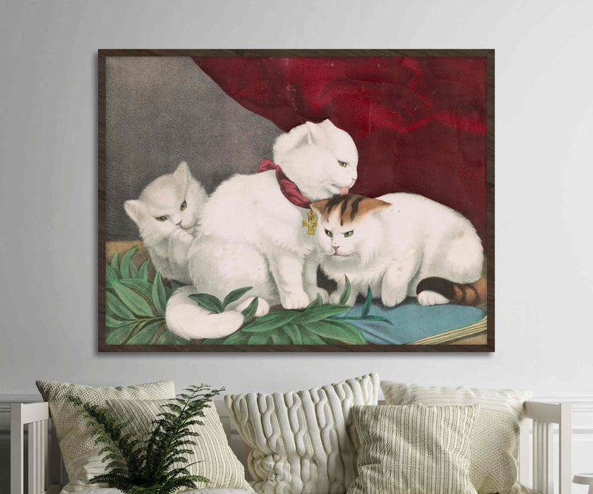 Little White Kittens Currier and Ives Lithographs Cats Color Reproduction Paper Poster or Canvas Print Framed Wall Art