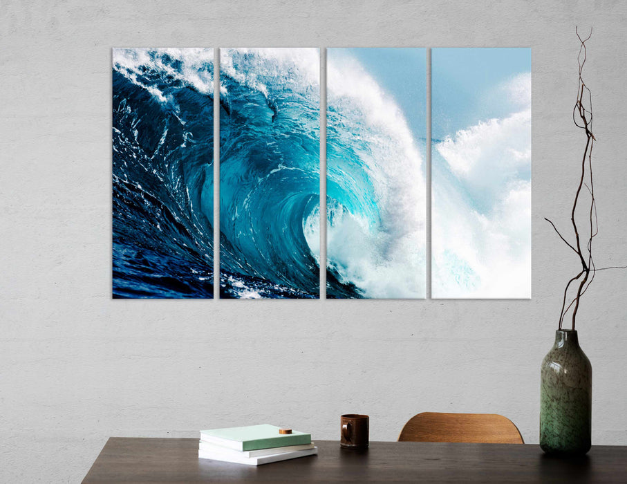 Blue Wave of the Ocean Paper Poster or Canvas Print Framed Wall Art