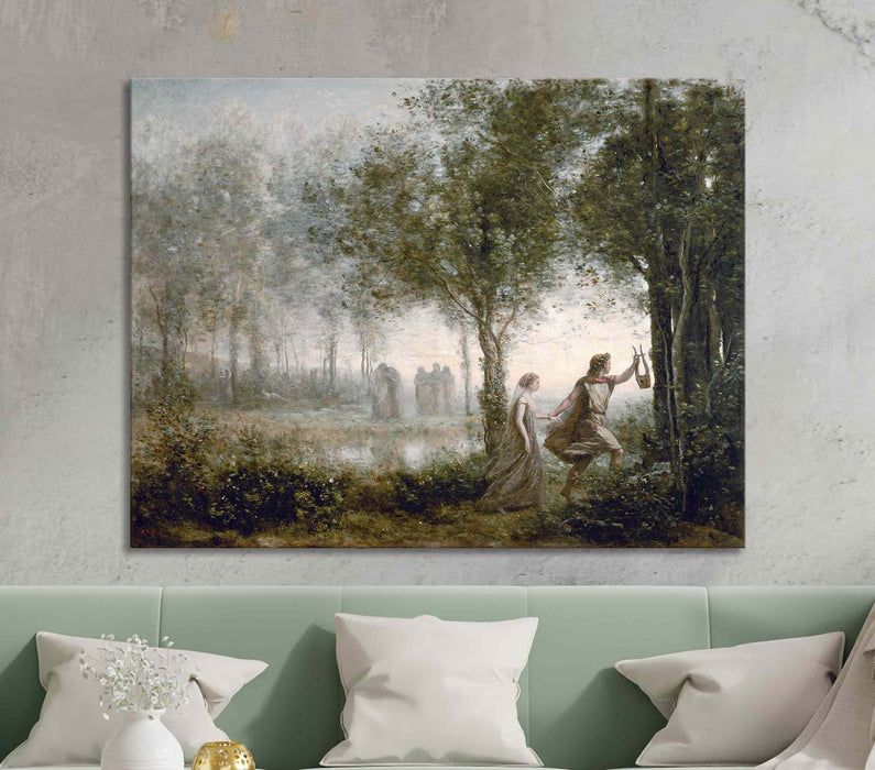 Orpheus leading Eurydice from the underworld, Jean-Baptiste-Camille Corot Paper Poster or Canvas Print Framed Wall Art