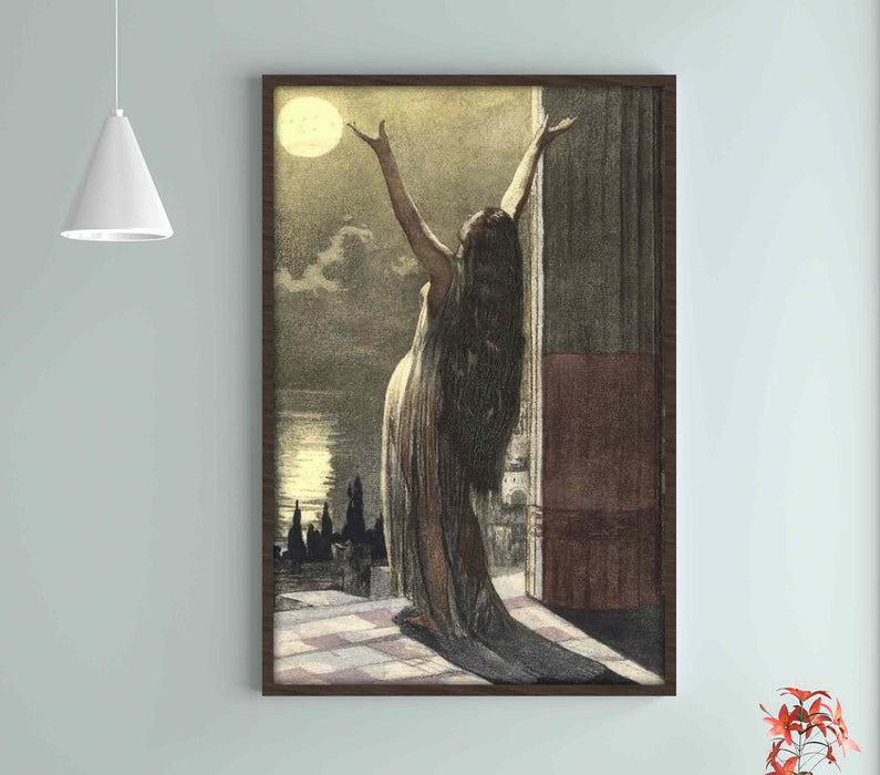 Female Magic Beautiful Woman Moonlight Paper Poster or Canvas Print Framed Wall Art