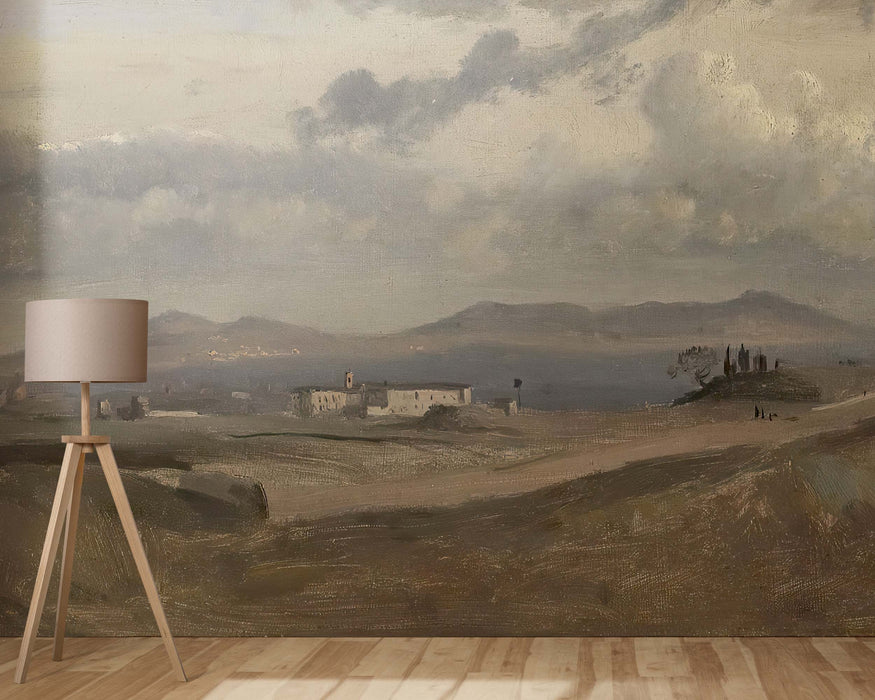 View of Roman Campania House on a Hill Camille Corot on Self-Adhesive Fabric or Non-Woven Wallpaper