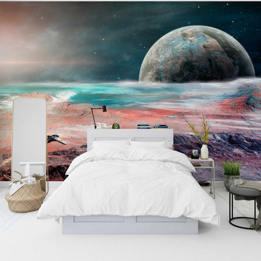 Earth Space Landscape on Self-Adhesive Fabric or Non-Woven Wallpaper