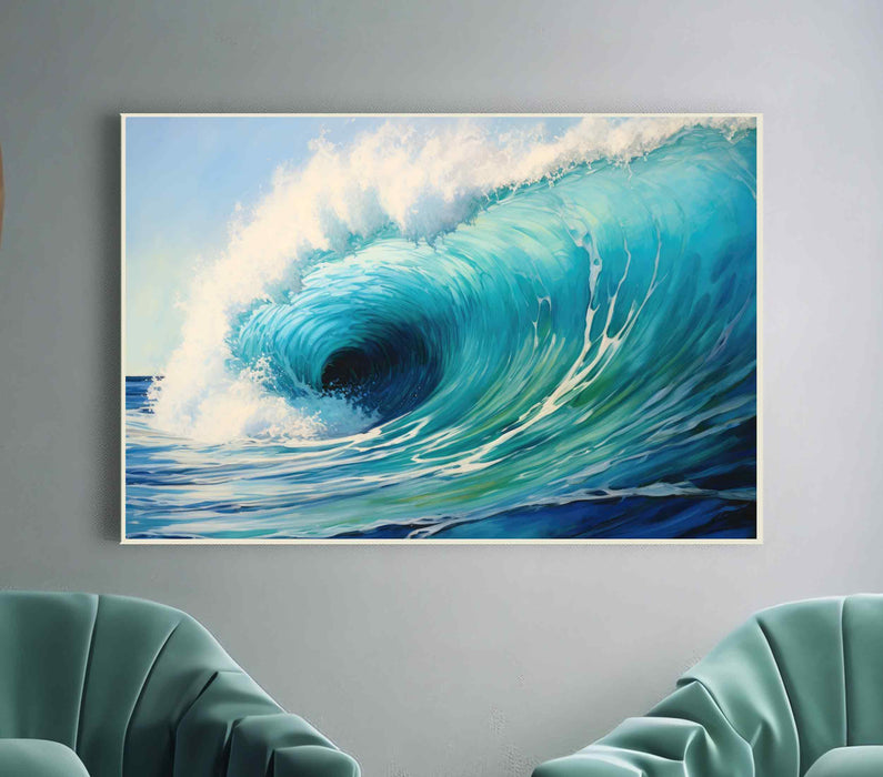 Blue Big wave Poster or canvas Print framed Wall art