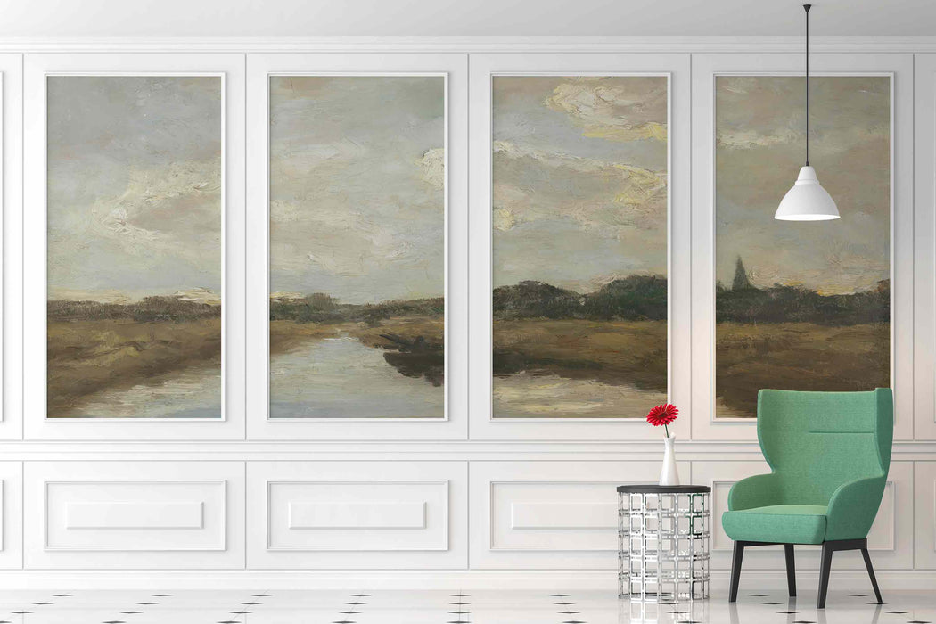 Vintage Landscape with Trees and River Wallpaper Self-Adhesive Fabric or Non-Woven Nature Scene Mural Famous Reproduction Wall Art Retro Home Decor