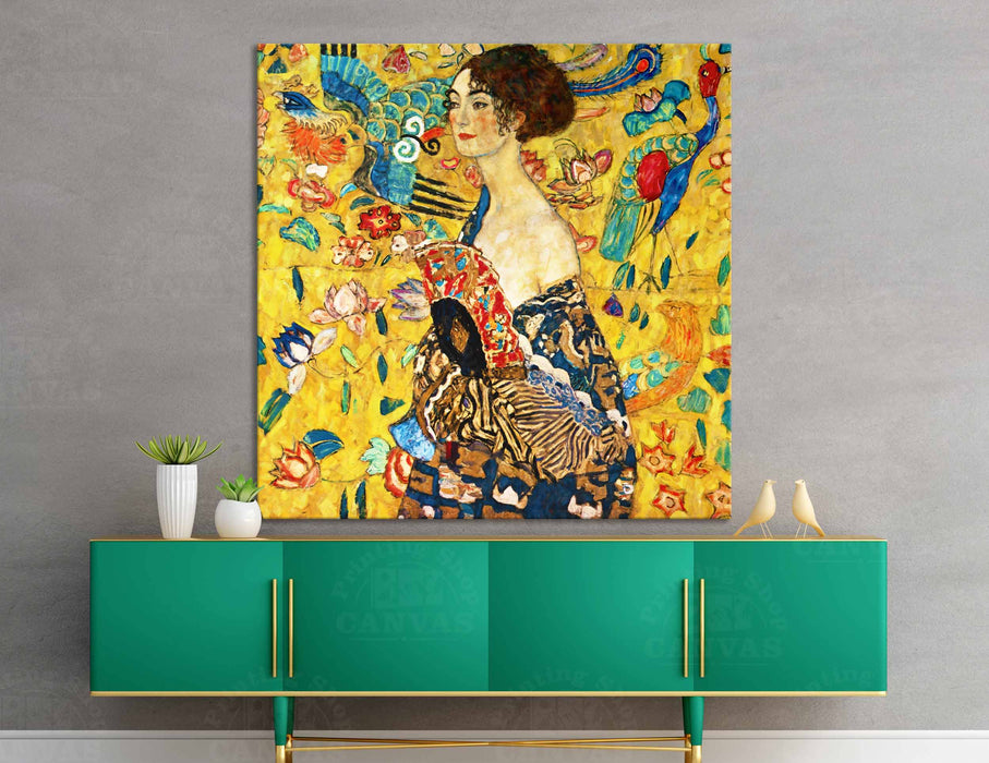 Gustav Klimt Lady with a fan 1917-1918 Art Reproduction Paper Poster or Canvas Print Framed Wall Art