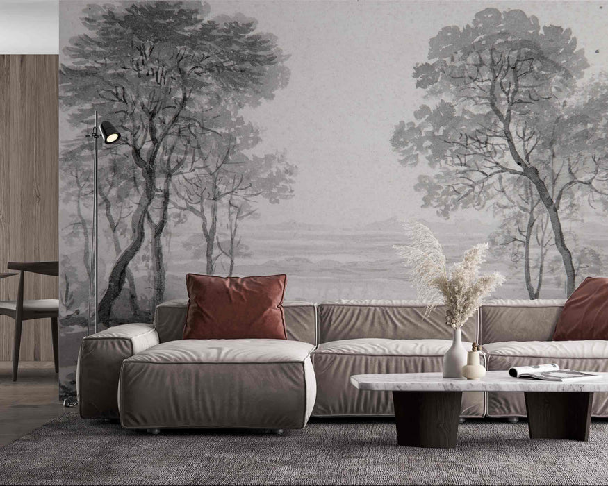 Beautiful Gray Foreston Self-Adhesive Fabric or Non-Woven Wallpaper