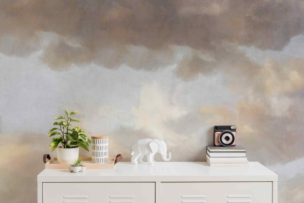 Minimalistic Sky Wallpaper Self-Adhesive Fabric or Non-Woven Clouds Modern Mural