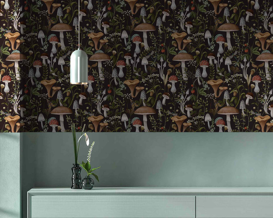 Fairy Forest Mushrooms on Self-Adhesive Fabric or Non-Woven Wallpaper