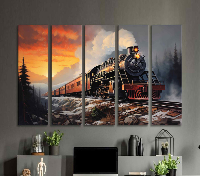 Retro train on the fast track  Paper Poster or Canvas Print Framed Wall Art