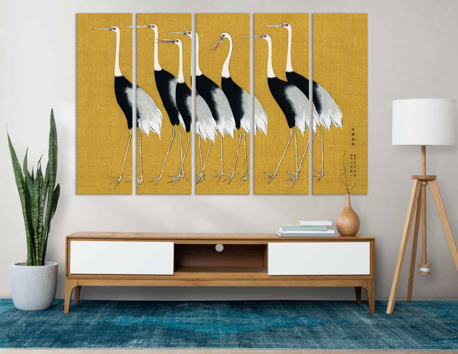 A Flock of Japanese Cranes Paper Poster or Canvas Print Framed Wall Art