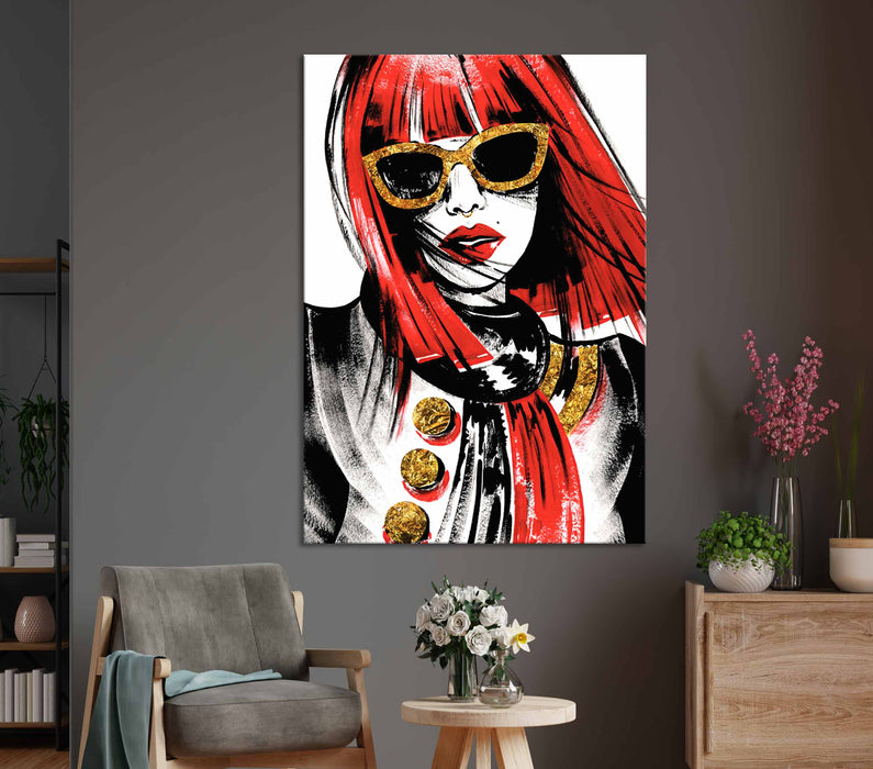 Redheaded Girl in Pop Art Style Paper Poster or Canvas Print Framed Wall Art