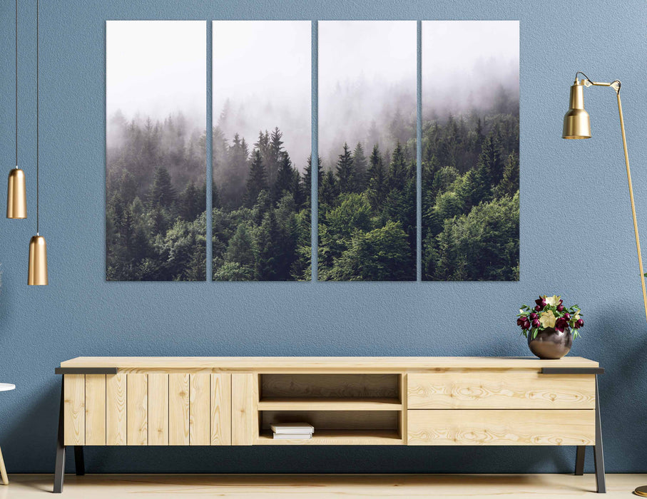 Foggy Green Forest Paper Poster or Canvas Print Framed Wall Art