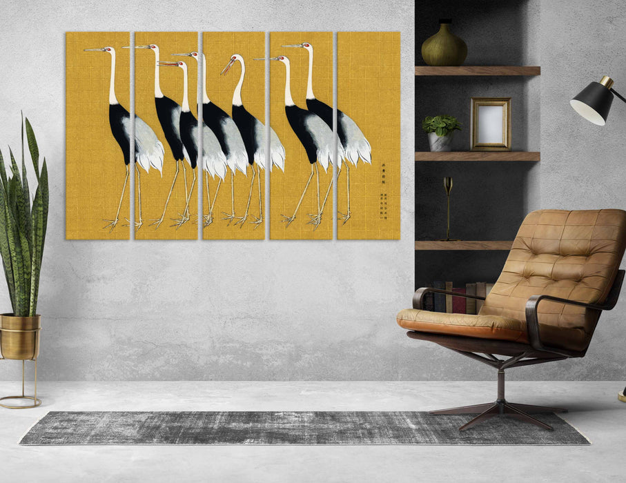 A Flock of Japanese Cranes Paper Poster or Canvas Print Framed Wall Art