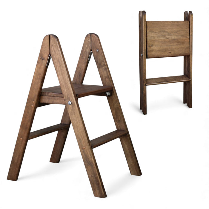 Low natural wooden ladder folding small stepladder