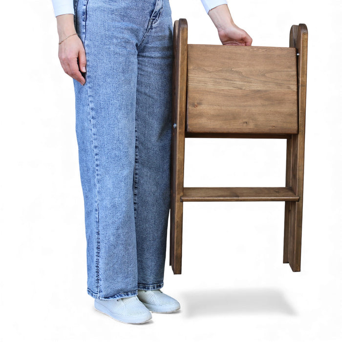 Low natural wooden ladder folding small stepladder