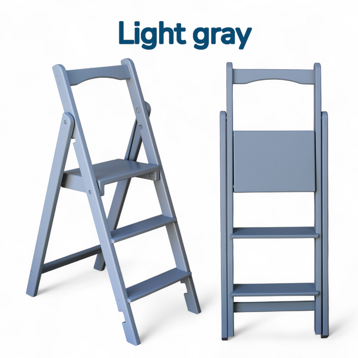 Thin folding wooden step ladder