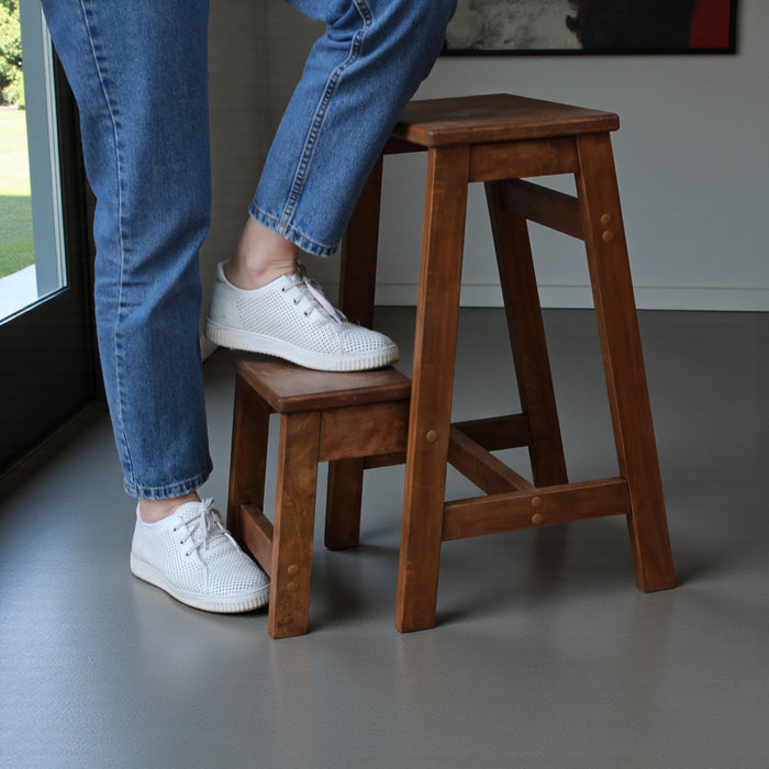 Solid Wooden Folding Stepladder Stool with two steps ladder