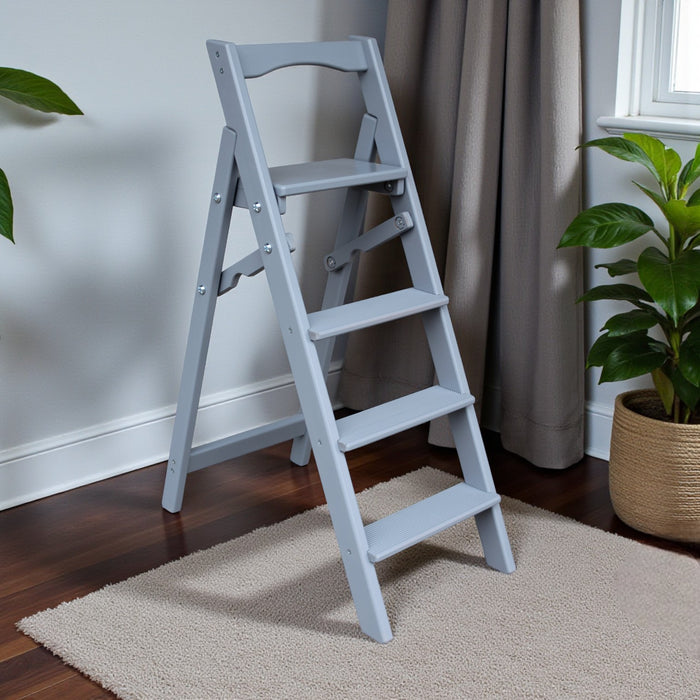 Folding wooden step ladder