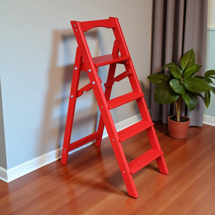 Folding wooden step ladder