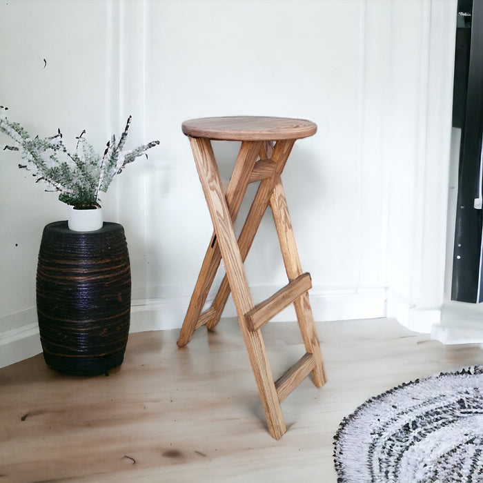 Brown chair Folding wooden ash bar or kitchen stool
