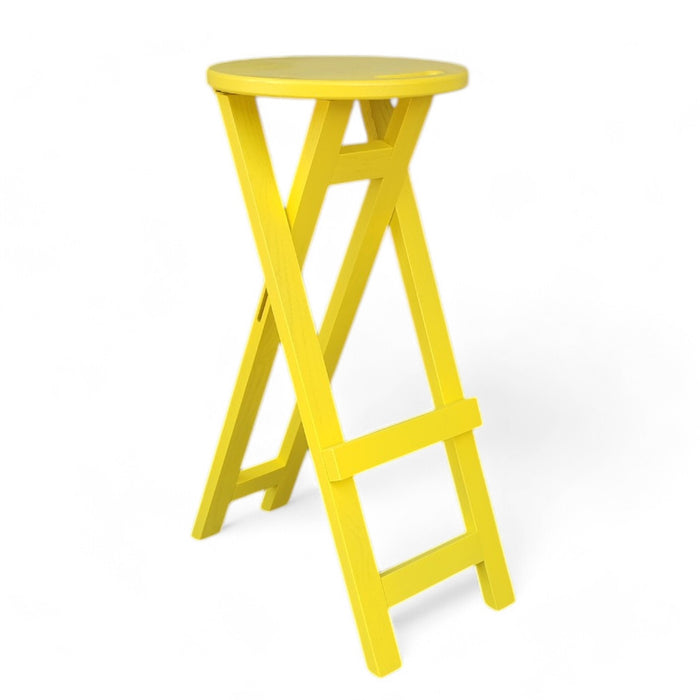 Yellow chair Folding wooden alder bar or kitchen stool