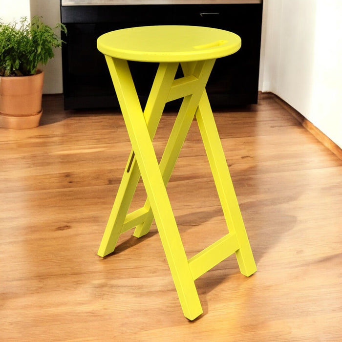 Yellow chair Folding wooden alder bar or kitchen stool