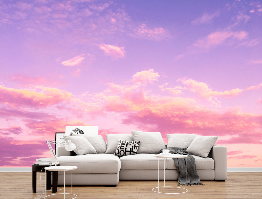 Pink Clouds at Sunset for Girls Purple on Self-Adhesive Fabric or Non-Woven Wallpaper