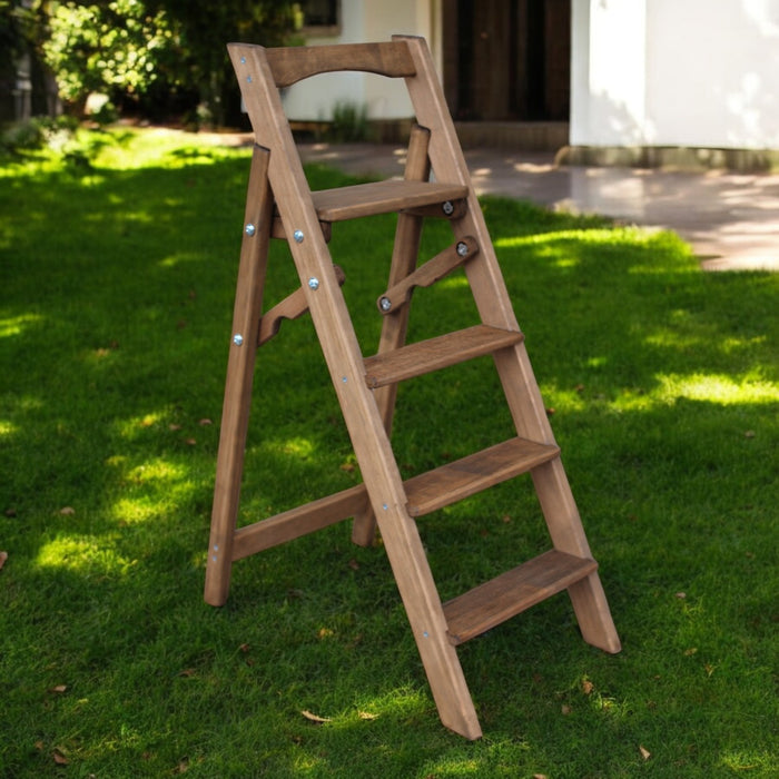 Folding wooden step ladder