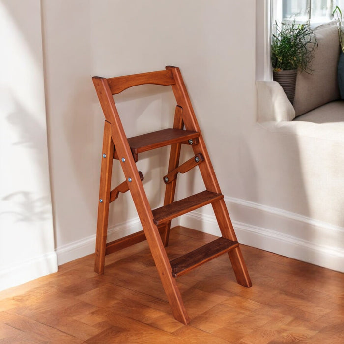 Folding wooden small step ladder